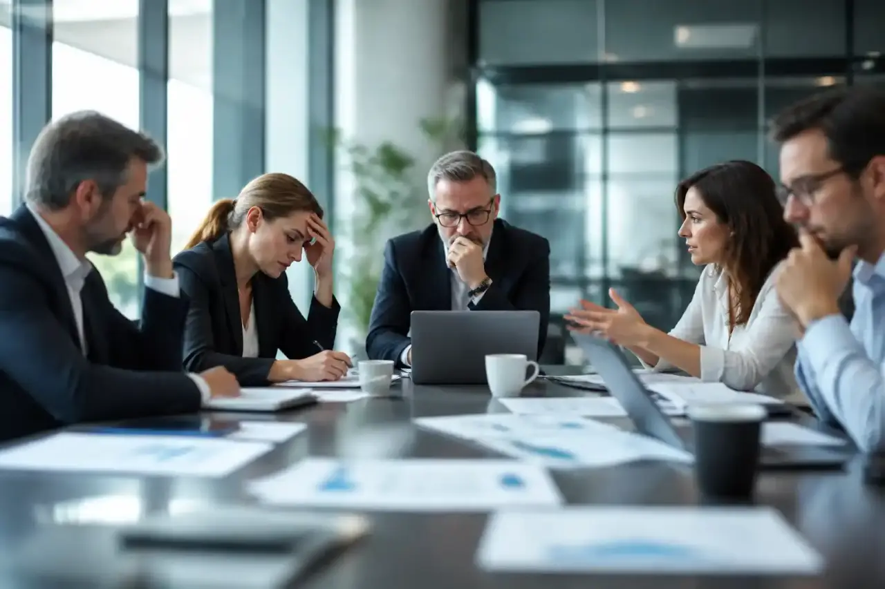Bureau de direction luxueux avec documents stratégiques sur table en noyer