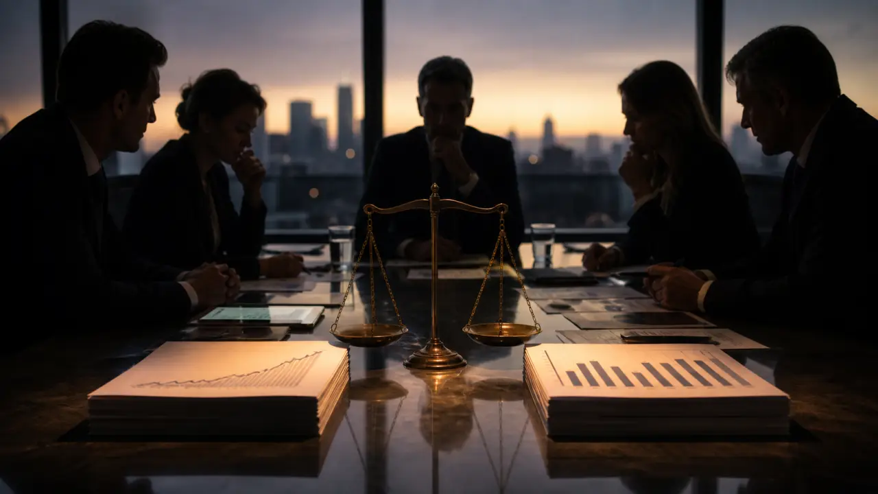 Bureau de direction luxueux avec documents stratégiques sur table en noyer